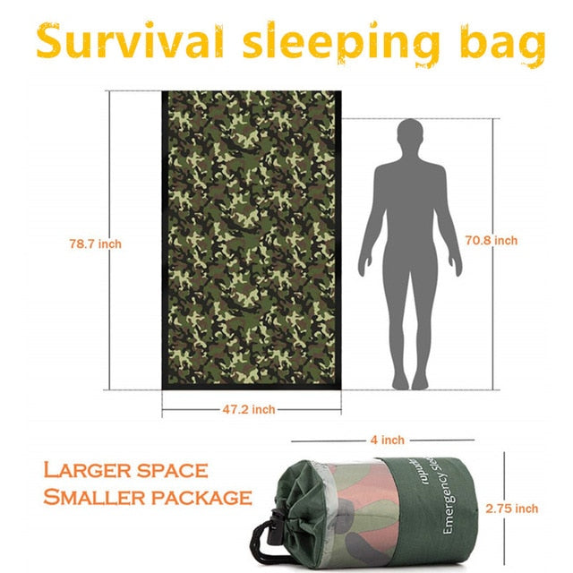 Compact Bivy Sack Emergency Survival Sleeping Bag Portable Waterproof Reusable Thermal Sleeping Bags Mylar Survival Blanket