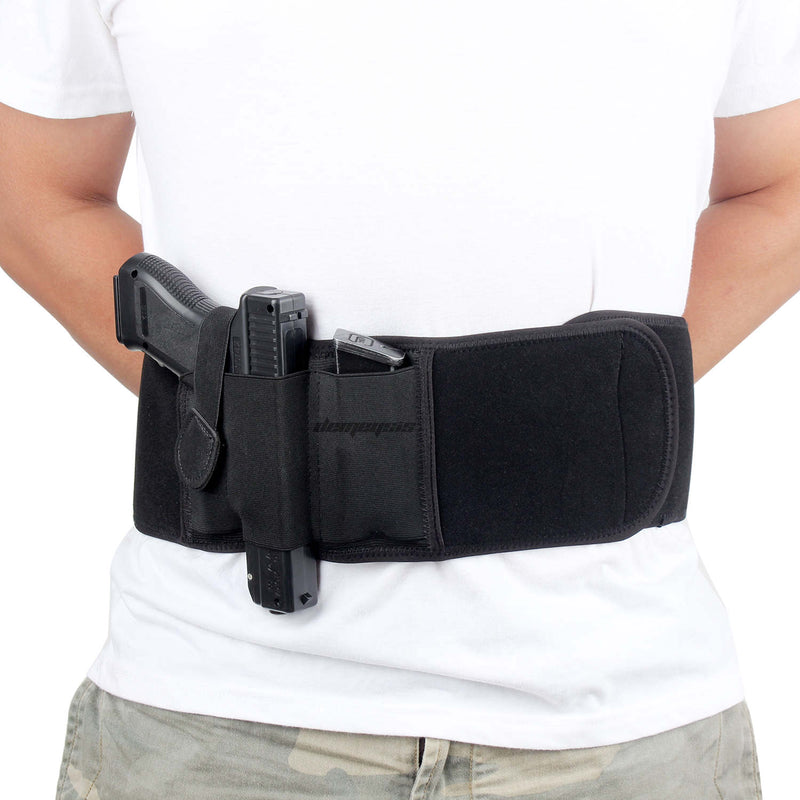 Tactical Universal Pistol Gun Holster Right/Left Handed Airsoft Handgun Holster Holder Concealed Belly Band with Magazine Pouch