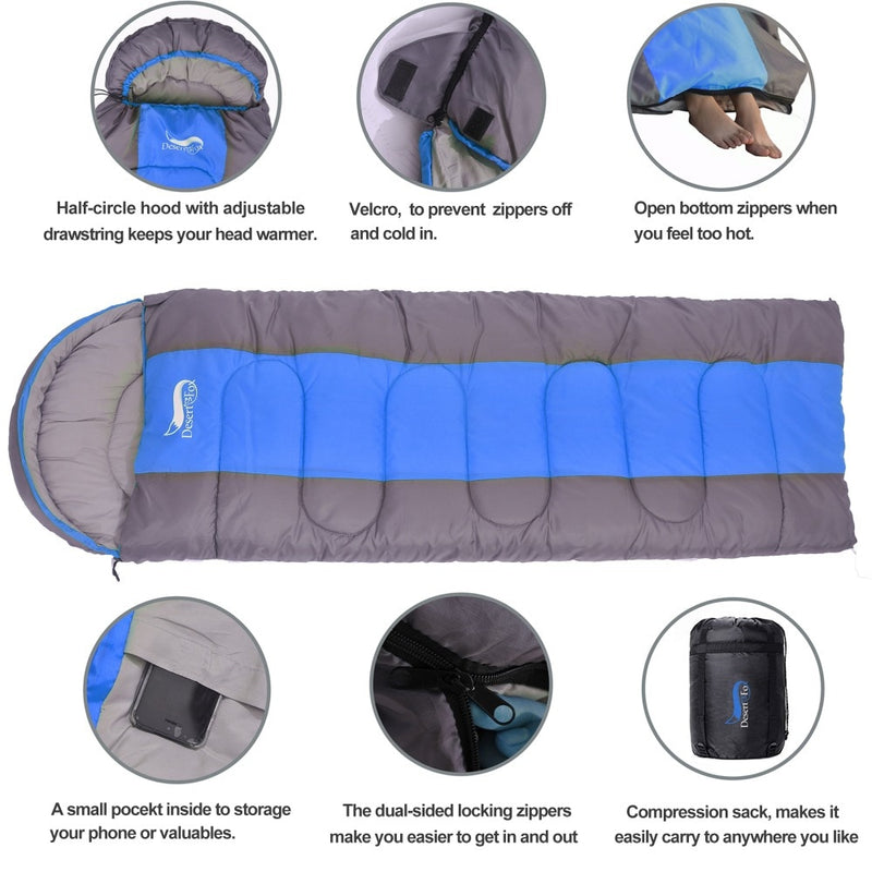 Camping Sleeping Bag, Lightweight 4 Season Warm & Cold